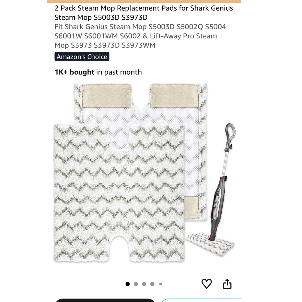 Shark Steam Mop Replacement Pads Unisex 13.4in White Gray New 2pk S5003D S3973D